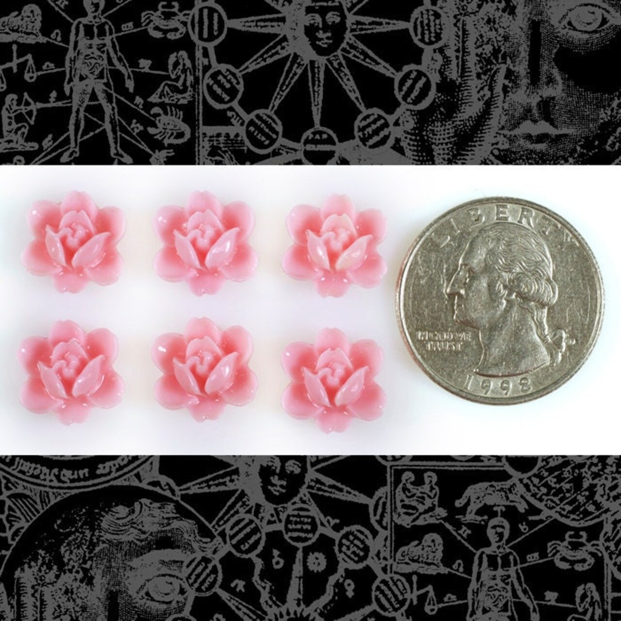 Pink Lotus Mini Cameo Cabochons 12mm x 11mm - Set of Six - Flwr58